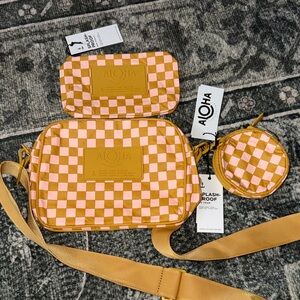 Checkered print crossbody, pouch and coin purse